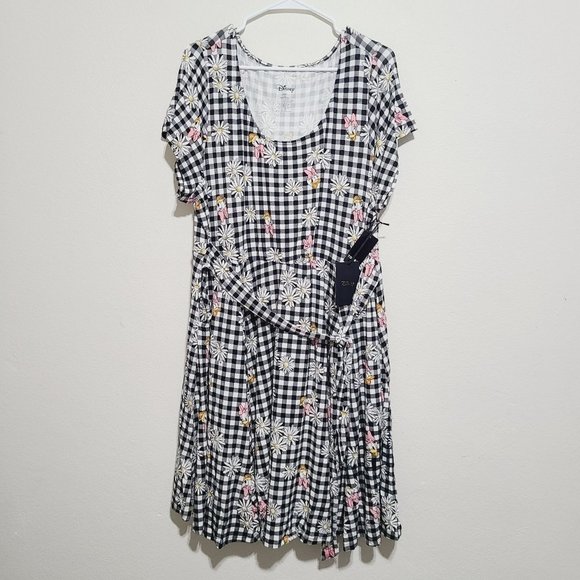 Torrid Daisy Duck Checkered Tie Front Short Sleeve Dress Plus Size 4X Black - Picture 1 of 6